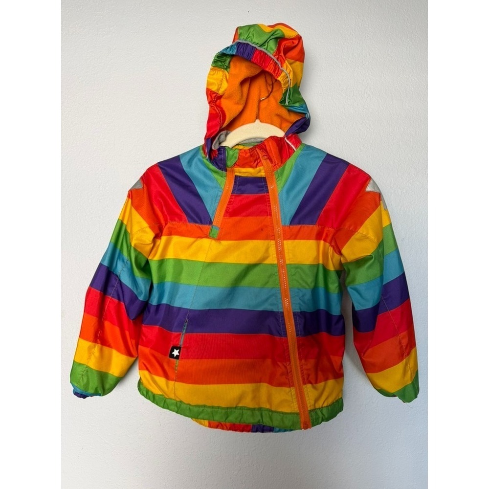 Alan Carl Rainbow Striped Jacket Kids Size 7-8 Hooded Casual Outerwear Zip Up